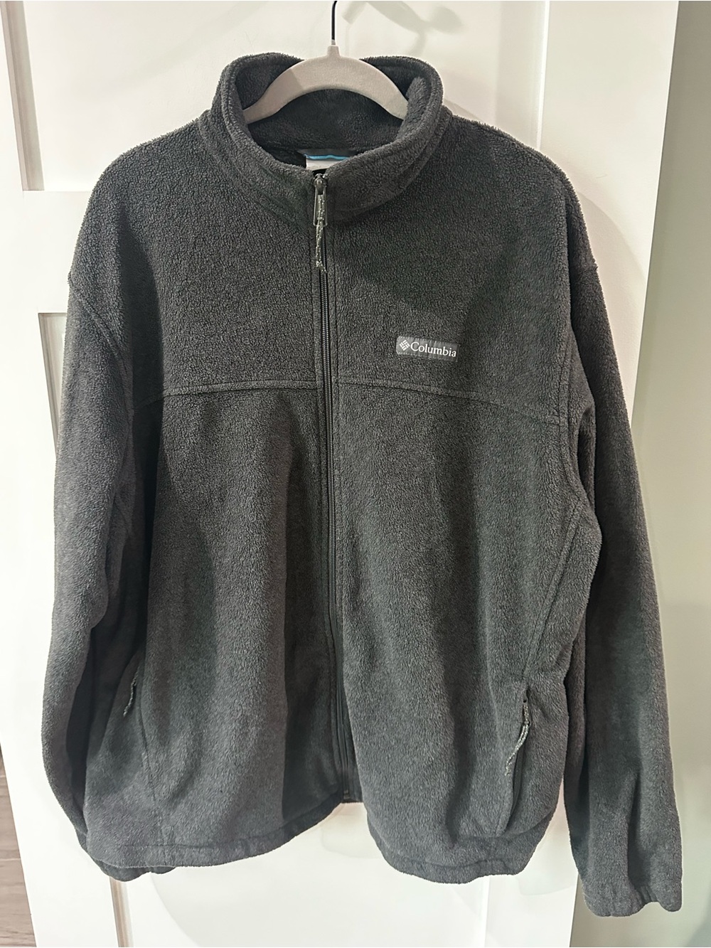 COLUMBIA Men Fleece Jacket XL Dark Gray Full Zip Pocket WM3220 Outdoor Mock Neck